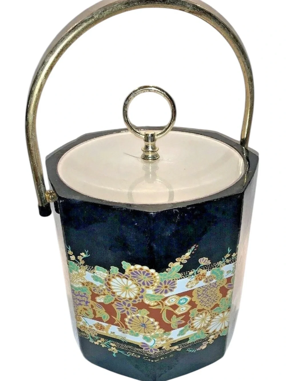 Vintage 1970s Oleg Cassini octagonal Chinoiserie Ice Bucket Shelton-Ware Towle